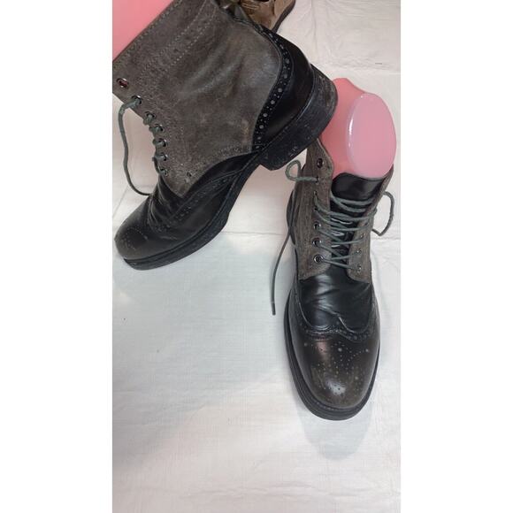Aston Grey Collection Leather & Suede Lace Boots Men\'s sz 9 Black Brown/Grayish main image 5
